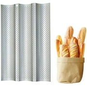 3 Groove Wave French Bread Baking Pan, Nonstick French Baguette Pan Carbon Steel 3 Loaf Perforated Baguette Baking Tray Bread Baking Mold for Baking Baguette, French Bread - by Viemira