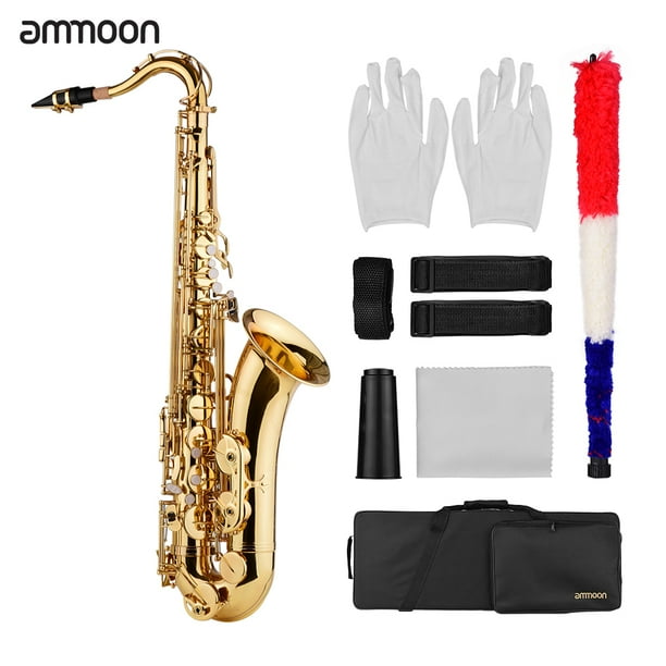 ammoon Bb Tenor Saxophone Sax Brass Body Gold Lacquered Surface