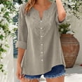 thumbnail image 2 of Ruimatai Women's Casual Lace Embroidered Blouses 3/4 Sleeve V Neck Button Down Linen Tops for Summer Daily Wear, 2 of 7