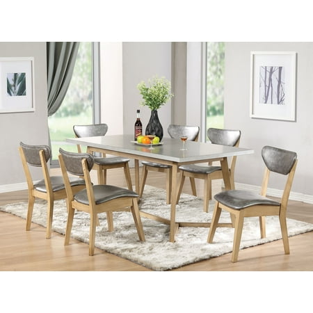Mdf Veneer Rubber Wood Light Gray, Beige Dining Table