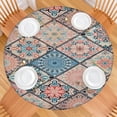 thumbnail image 2 of 【Boho Floral Print & Elastic Edge】Colorful Fitted Tablecloth Round for Kitchen Patio Picnic Buffet Party, Stretchable Table Cover Fits 52 to 56 Inch Diameter Round Tables, Machine Washable, 2 of 7