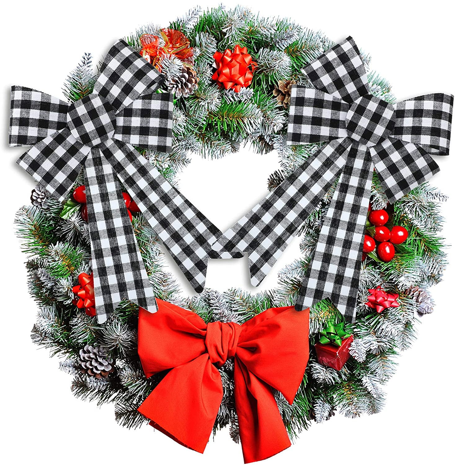 6 Pack Christmas Plaid Bows Set Buffalo Check Bow Decoration for Xmas Tree Home Decor - Black and White