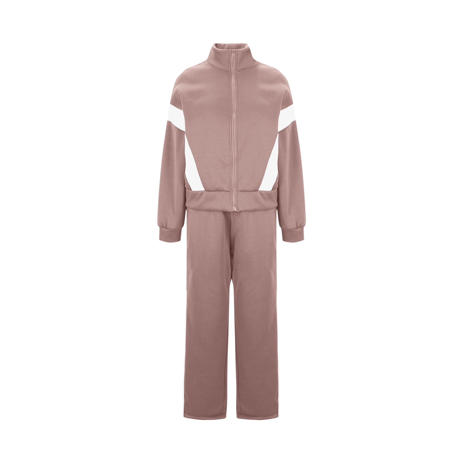 YUGYXL Womens Color Block Tracksuit 2 Pieces Outfits Long Sleeve Zipper Jacket and Pants Sportswear Sweatsuits with Pocket Khaki S
