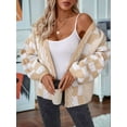 thumbnail image 5 of Womens Checkered Sweater Color Block Plaid Cardigan Oversized Long Sleeve Knit Open Front Coats Khaki M, 5 of 8
