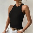 thumbnail image 4 of Women Halter Tank Top for Summer Cable Knit Casual Slim Fit Pure Color Sleeveless Shirt Black L, 4 of 6