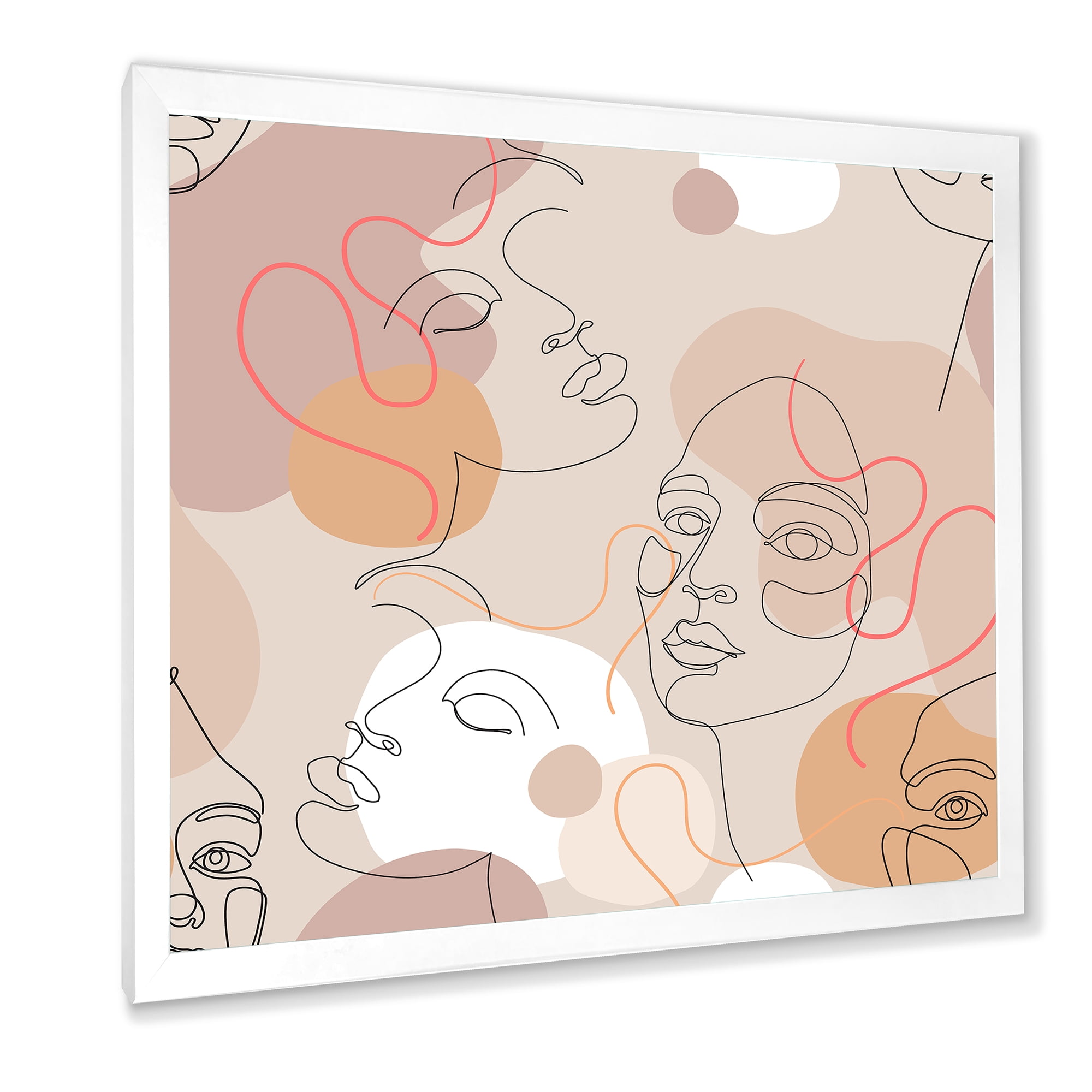Designart 'Abstract Woman Portraits With One Line ' Modern Framed Art Print