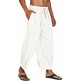 thumbnail image 3 of COOFANDY Men's Cotton Linen Harem Pants Drawstring Casual Cropped Trousers Lightweight Loose Beach Yoga Pants with Pockets, 3 of 5