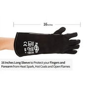 16 Inches,662℉,Leather Forge/Mig/Stick Welding Gloves Heat/Fire Resistant/Fireplace/Furnace/Stove/Pot Holder/Tig Welder/Mig/BBQ/Animal handling glove with 16 inches Extra Long Sleeve– Black