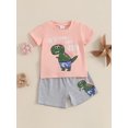 thumbnail image 5 of Toddler Baby Kids Boy Shorts Clothes Set 6 12 18 24 Months 2T 3T 4T Dinosaur Letter Print Short Sleeve T-Shirt Elastic Waist Summer Outfits Sets, 5 of 9
