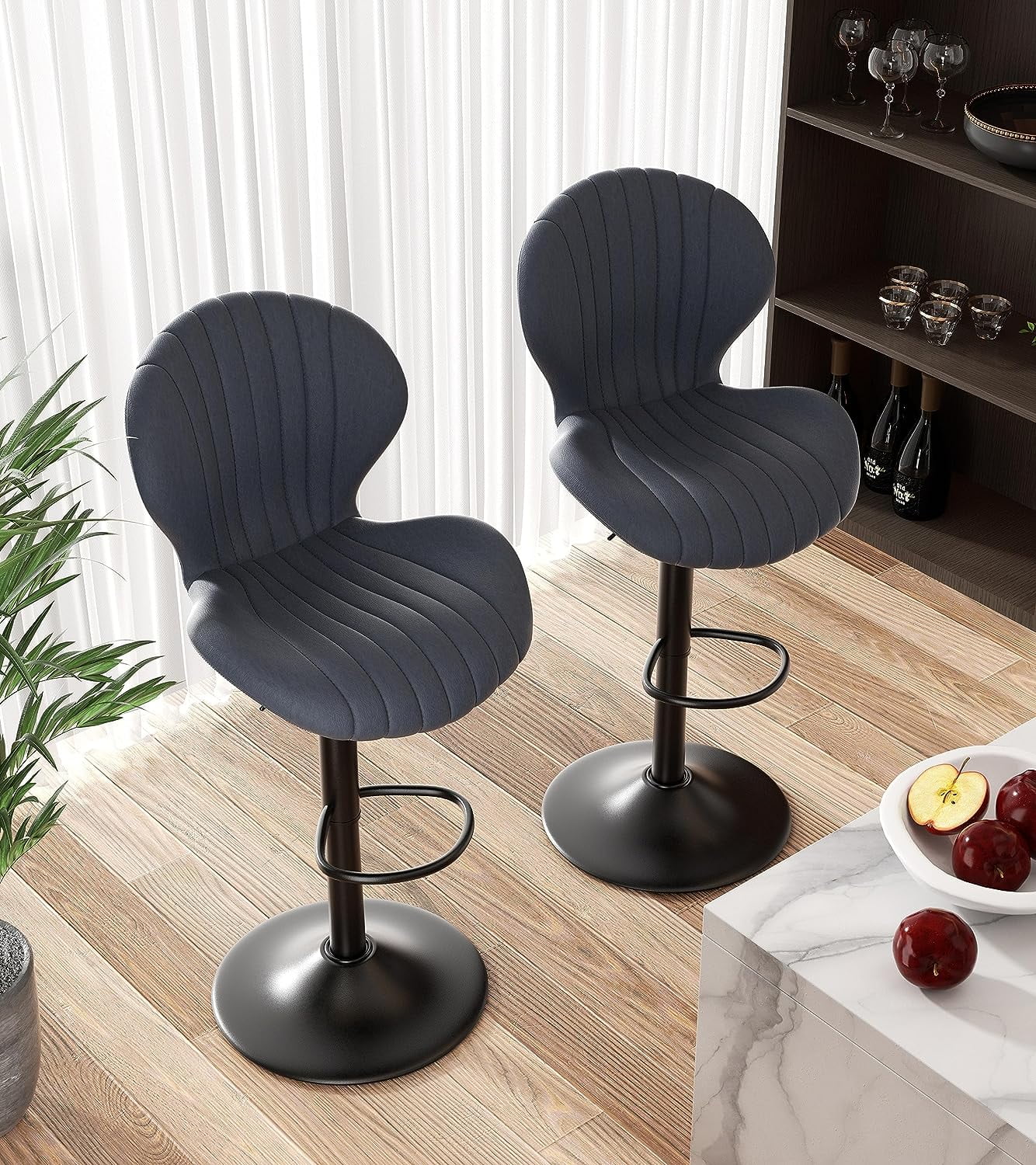 Hawsaiy Bar Stools Set of 2, Modern Swivel Bar Chairs with Mid Back and Adjustable Seat Height,Dark Gray