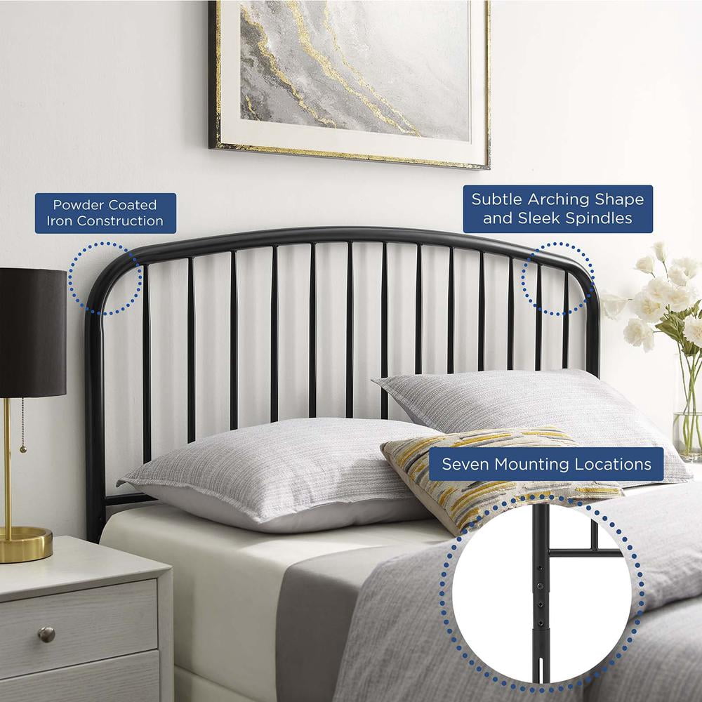 Modway Nova Modern Farmhouse Twin Metal Spindle Headboard in Black