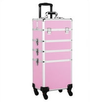 Topeakmart 4 in 1 Aluminum Rolling Cosmetic Makeup Train Cases Trolley, Pink
