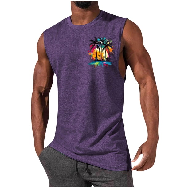 Camiseta Deportiva Suelta sin Mangas de Cuello Redondo de la Moda Casual de los Hombres para la Primavera Y el Verano