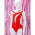 thumbnail image 4 of YiZYiF Kids Girls Sleeveless Rhinestone Gymnastics Dance Leotards and Shorts Figure Skating Outfit Red 16, 4 of 7