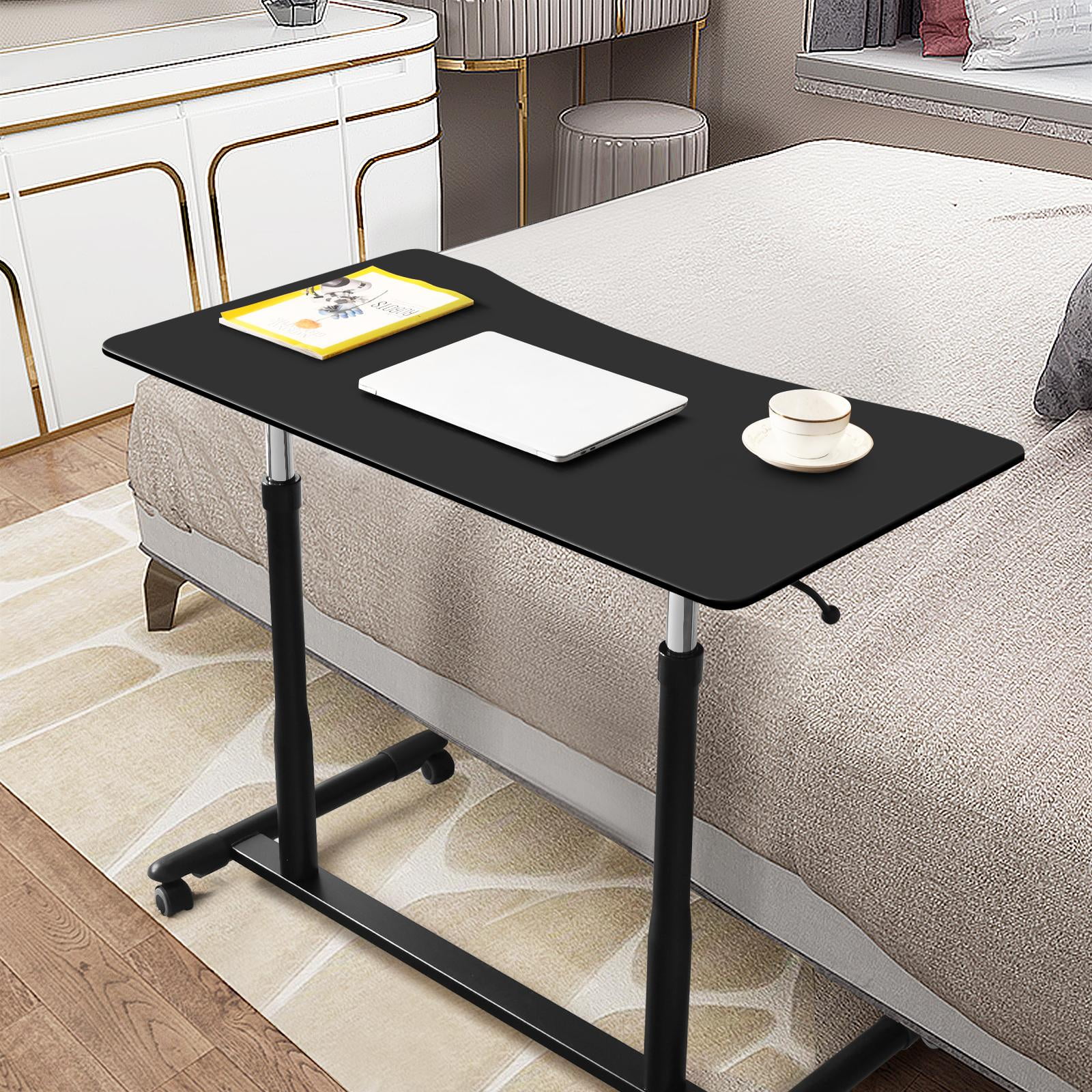 Giantex Mobile Height Adjustable Standing Desk, Compact Pneumatic Sit to Stand Computer Desk w/ Lockable Casters, Ergonomic Rolling Laptop Table for Home Office, Black