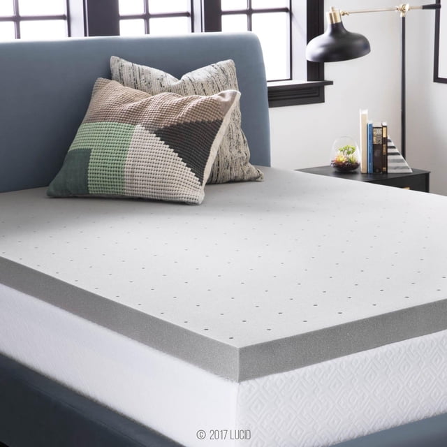 Lucid - Colchoneta de Memory Foam con Infusión de Carbón de Bambú - Sobrecolchón Ventilado de 7.5 cm - Topper para Colchón Refrescante - Matrimonial Lucid NA