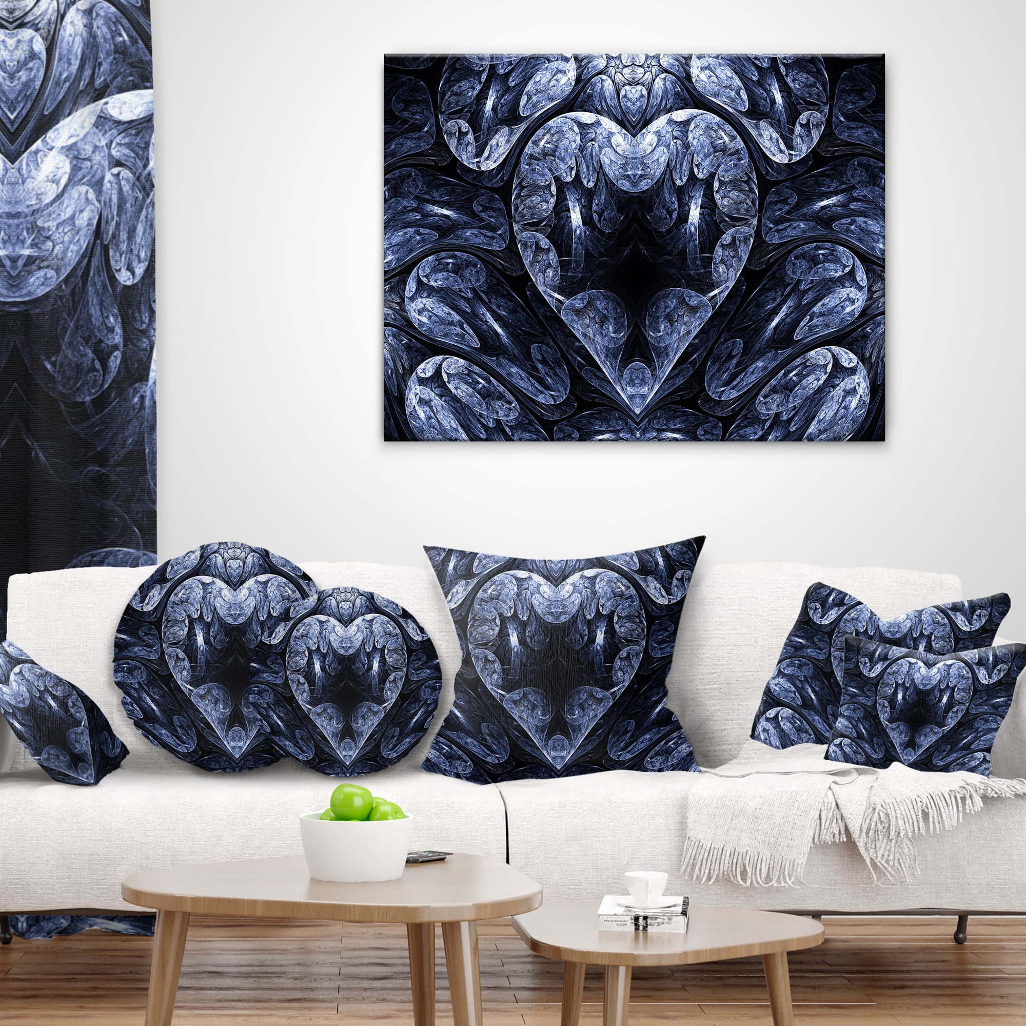 Designart Cold Mystical Fractal Heart - Abstract Throw Pillow - 12x20