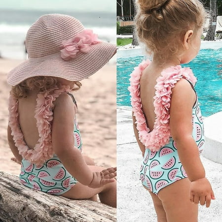 

PEONAVET Toddler Baby Girls Swimsuit Ruffled Sleeveless Swimwear One-Piece Beachwear Bathing Suit - Summer Savings Clearance