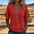 thumbnail image 5 of longantii Womens Summer Gauze Tops V Neck Short Sleeve Raw Edge Hem Cotton Linen Tunic Blouse Beach Vacation Tees Red XL, 5 of 6