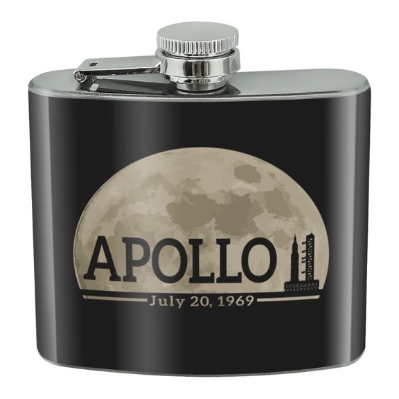 NASA Apollo 11 Moon with Saturn V Rocket and Launchpad Stainless Steel 5oz Hip Drink Kidney Flask
