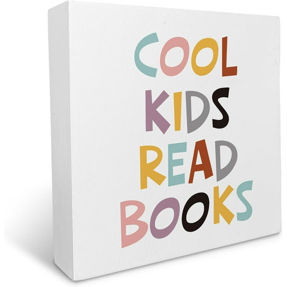 5x5 IN Read Reading Corner Sign, Cool Kids Read Books Wooden Box Sign, Book Shelf for School Classroom Library, Cool Kid Room Decoration Wall Shelf Table Wooden Block Plaque Desk Decor