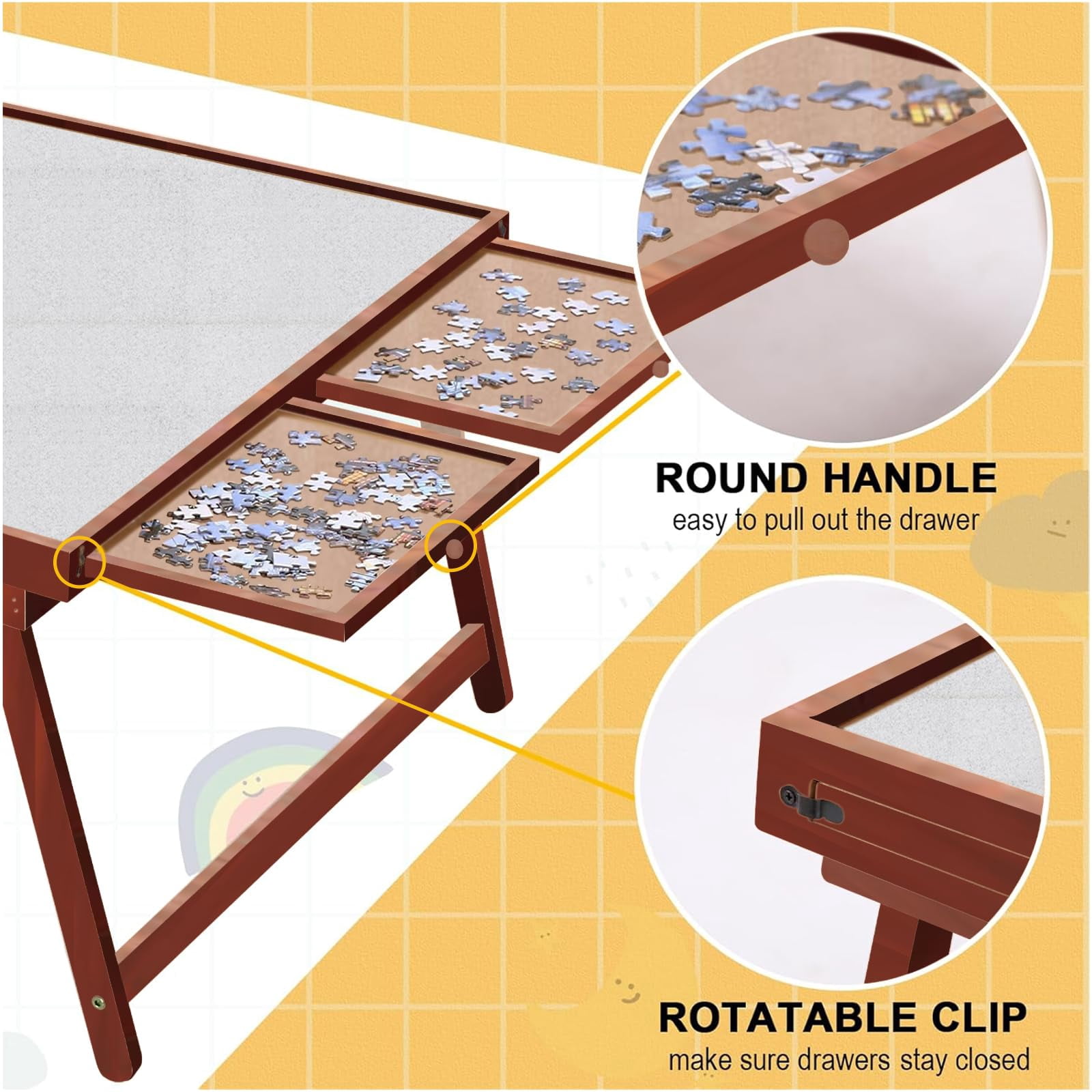 G TALECO GEAR Jigsaw Puzzle Table with Drawers, Legs and Cover, Wooden Puzzle Board for Adults 1500 Pieces, Puzzles Accessories, 34.3 "x 26.5", Walnut Color