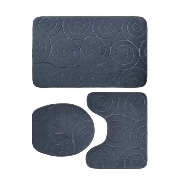 Bearachild Alfombras de baño en forma de U fáciles de instalar, 3 piezas, elegantes y antideslizantes, impermeables, modernas Juegos de accesorios de baño azul oscuro