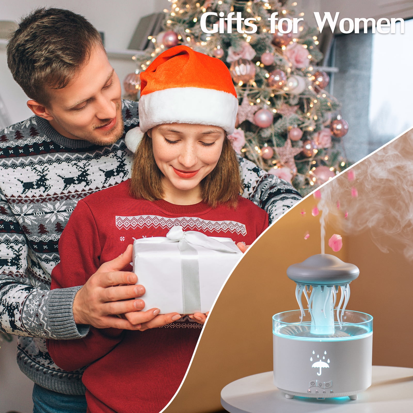 Humidifier for Bedroom, 7-Color Rotatable Dancing Jellyfish Rain Humidifier with Water Drip Effect, 300ML Small Humidifier Aroma Diffuser with Remote & Timer, Cute Humidifier Gift for Kids Teen Women