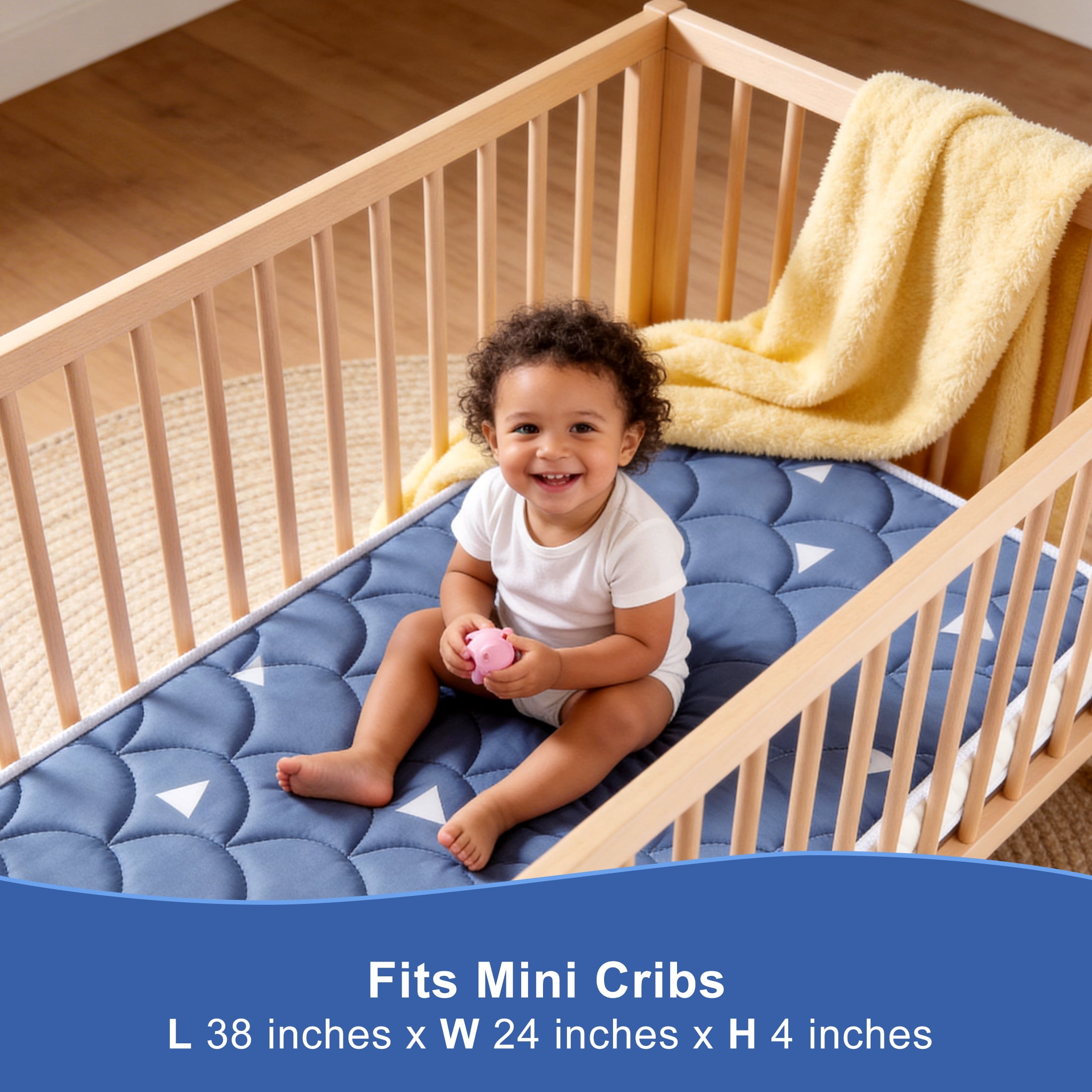 Premium Dual Sided Mini Crib Mattress, 38x24x4 Inch, Firm Support and Comfort Foam, Hypoallergenic, Noiseless and Odorless，Fits Mini and Portable Cribs