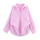 thumbnail image 5 of TaTaai Women's Button Pocket Lapel Shirt, Spring Summer Solid Stripe Loose Waist Top, Short Sleeve Casual Home Daily Outfit, Cold Hand Wash Design Gift, 5 of 6