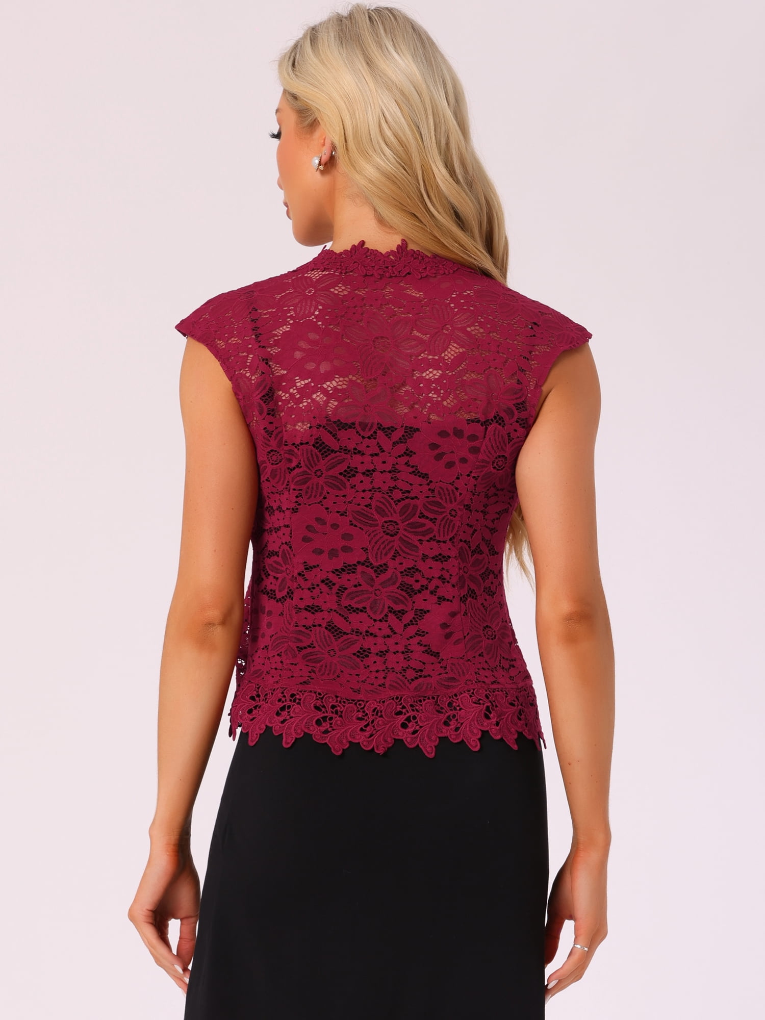 DARING DIVA Women's Lace Cap Sleeves Cardigan Floral Shrug S Burgundy