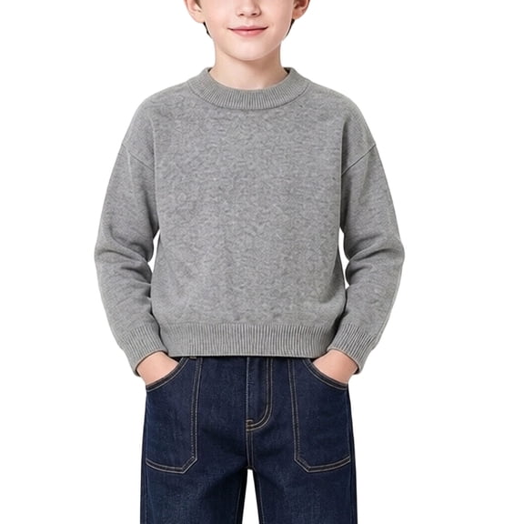 Atogsazn Kids Boys Knitted Sweater Childrens Crew Neck Long Sleeve Pullover Sweatshirt Fall Winter Tops Clothes Gray 9-10 Years Fashion