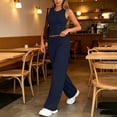 thumbnail image 3 of FRSASU Women's Gym Sets Crew Neck Vest Loose Trousers Suits Workout Athletic Yoga Training Casual 2 Pecs Tracksuits Navy, 3 of 7