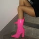 thumbnail image 4 of Botas gruesas de tacón alto con cremallera trasera de cuero brillante color fluorescente caramelo sexy para mujer Wmkox8yii  hfjk1797, 4 of 5