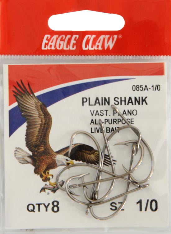 Eagle Claw 085AH-1/0 Plain Shank Offset Hook, Nickel, Size 1/0, 8 Pack