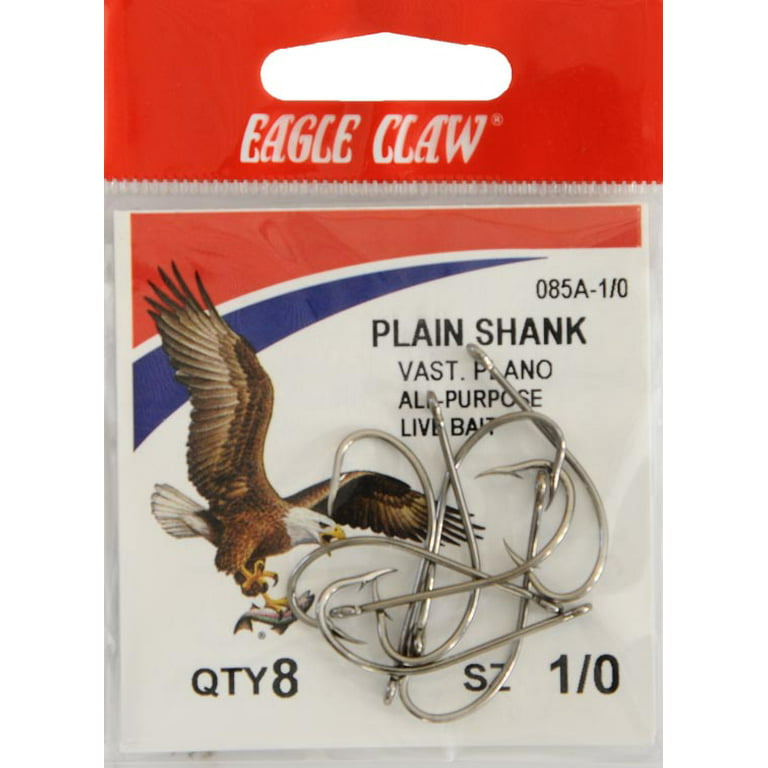 Eagle Claw 085AH-1/0 Plain Shank Offset Hook, Nickel, Size 1/0, 8 Pack