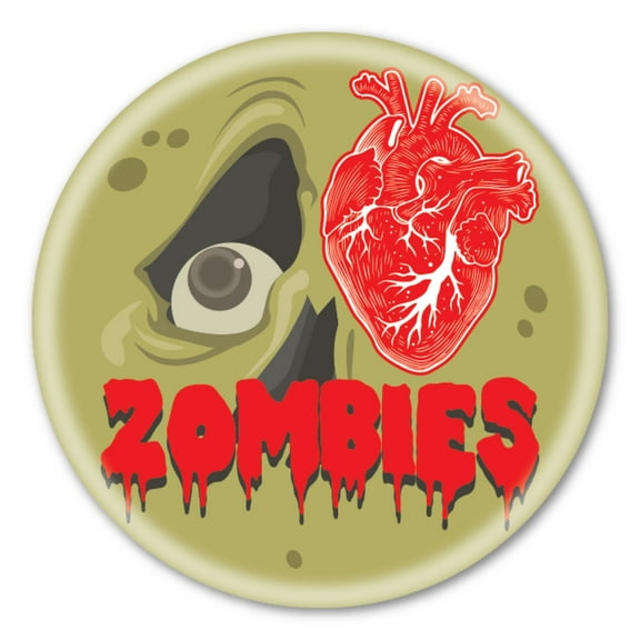 I Love Zombies (green) Circle Button with Magnetic Badge Back