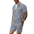 thumbnail image 1 of Conjunto de Regalo de los Hombres Primavera Casual Manga Corta Solapa Y Pantalones Cortos para Hombres, Equipamiento de Traje con Patrones Sólidos, 1 of 6