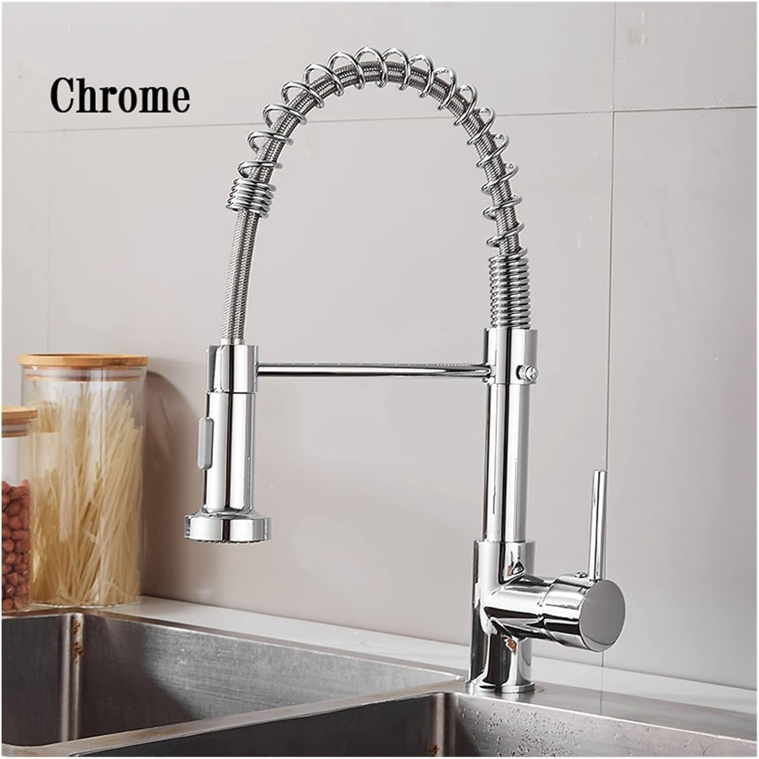 Kitchen Faucets Brush Brass Faucets for Kitchen Sink Single Lever Pull Out Spring Spout Mixers Tap Hot Cold Water Crane
