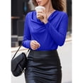 thumbnail image 5 of Endives Women's Long Sleeve Shirt Draped Cowl Neck Tops Flared Collar Ribbed Elengant Solid Color Blouse Dressy Casual Shirts Business Outfits Spring Trendy Blue, 5 of 6