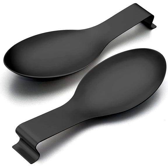 Spoon Rest Set of 2 - Matte Black Stainless Steel Spoon Ladle Holder - Spatula Rest for Kitchen Stove Top - Large Size and Dishwasher Safe