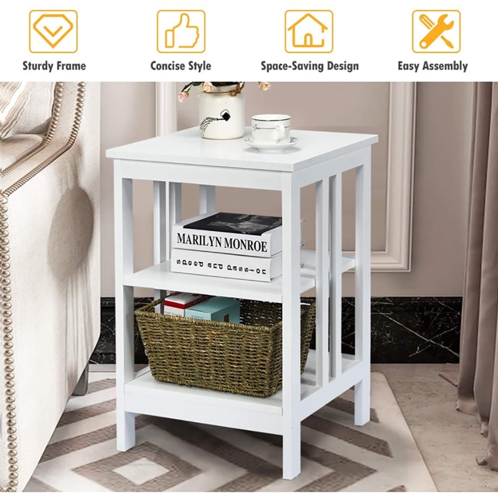 Finihen End Side Table, Nightstand, 2 Pieces 3-Tier Nightstand with Reinforced Bars and Stable Structure, Sofa Side Table, Bed Side Table, for Living Room, Bedroom, White Finihen End Side Table, Nightstand, 2 Pieces 3-Tier Nightstand with Reinforced Bars and Stable Structure, Sofa Side Table, Bed Side Table, for Living Room, Bedroom, White