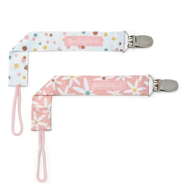 BooginHead PaciGrip by Infantino, Universal Pacifier Clips, Infant & Toddler Girls, Pink Daises, 2-Pack