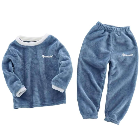 Children Two Piece Set Warm Home Clothes Fleece Solid Color Home Wear Sets for Boys Girls Kids niños niñas ropa