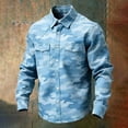 thumbnail image 3 of ZCFZJW Mens Camouflage Cargo Shirt with Pockets Tie Dye Camo Printed Summer Long Sleeve Tops Vintage Casual Button Down Shirts Hiking Fishing Camping Travel Work Light Blue XL, 3 of 4