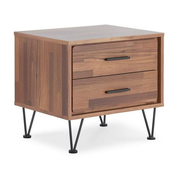 HomeRoots Furniture Nightstand in Walnut - Particle Board , MDF Walnut
