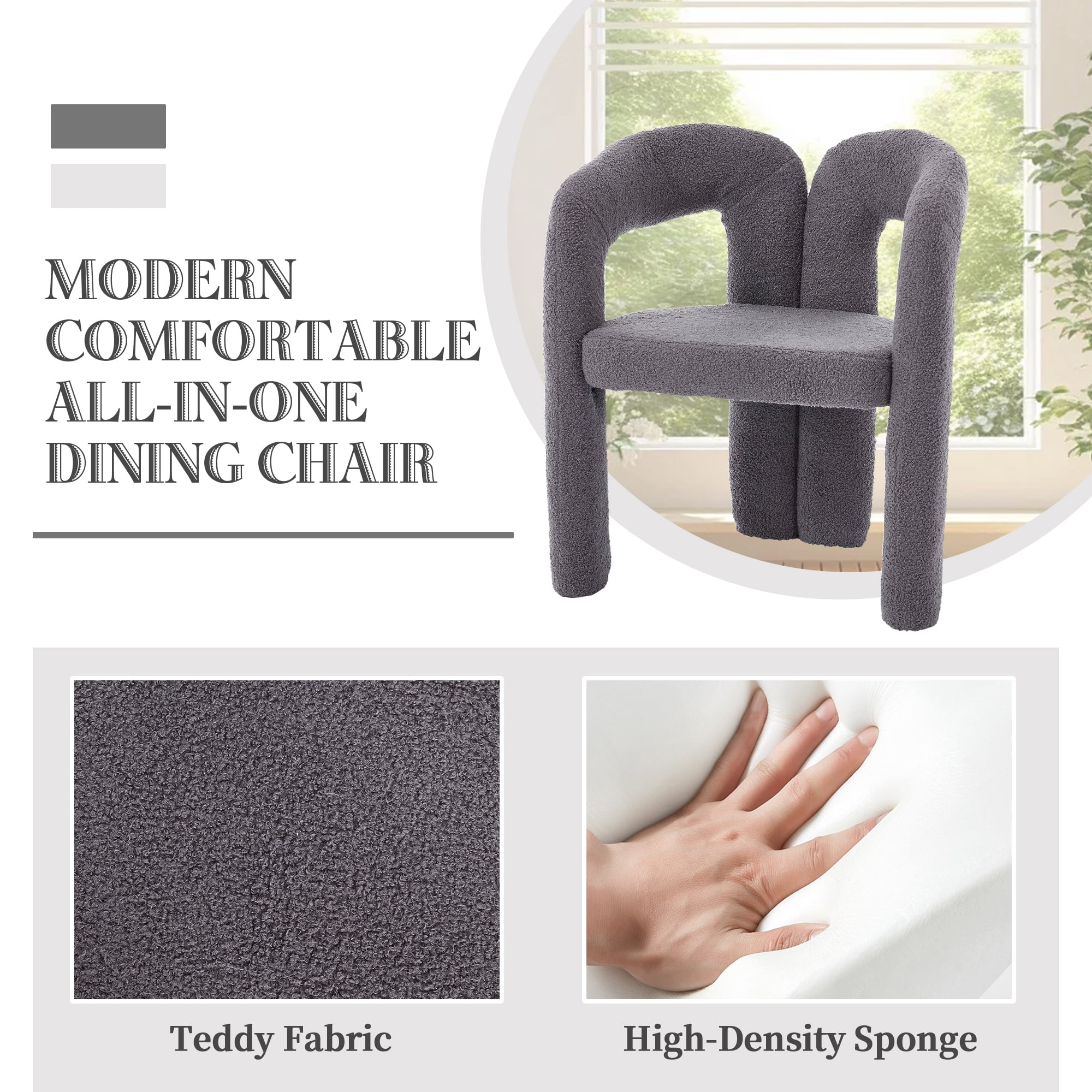 MOONMISS Teddy Fabric Upholstered Wood Frame Contemporary Designed Dining Side Chair（set of 2）-Gray