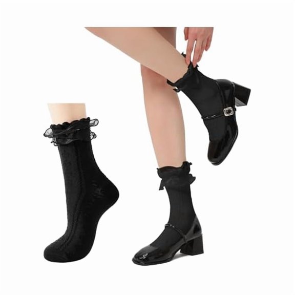 Eryueer Women's Ruffle Socks Lace Frilly Ankle Socks - Soft Stretchy Cute for Dress Shoes, Sneakers, Casual Outfits