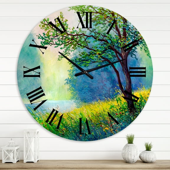 Designart 'Summer Forest With River And Waterfall' Traditional Wall Clock