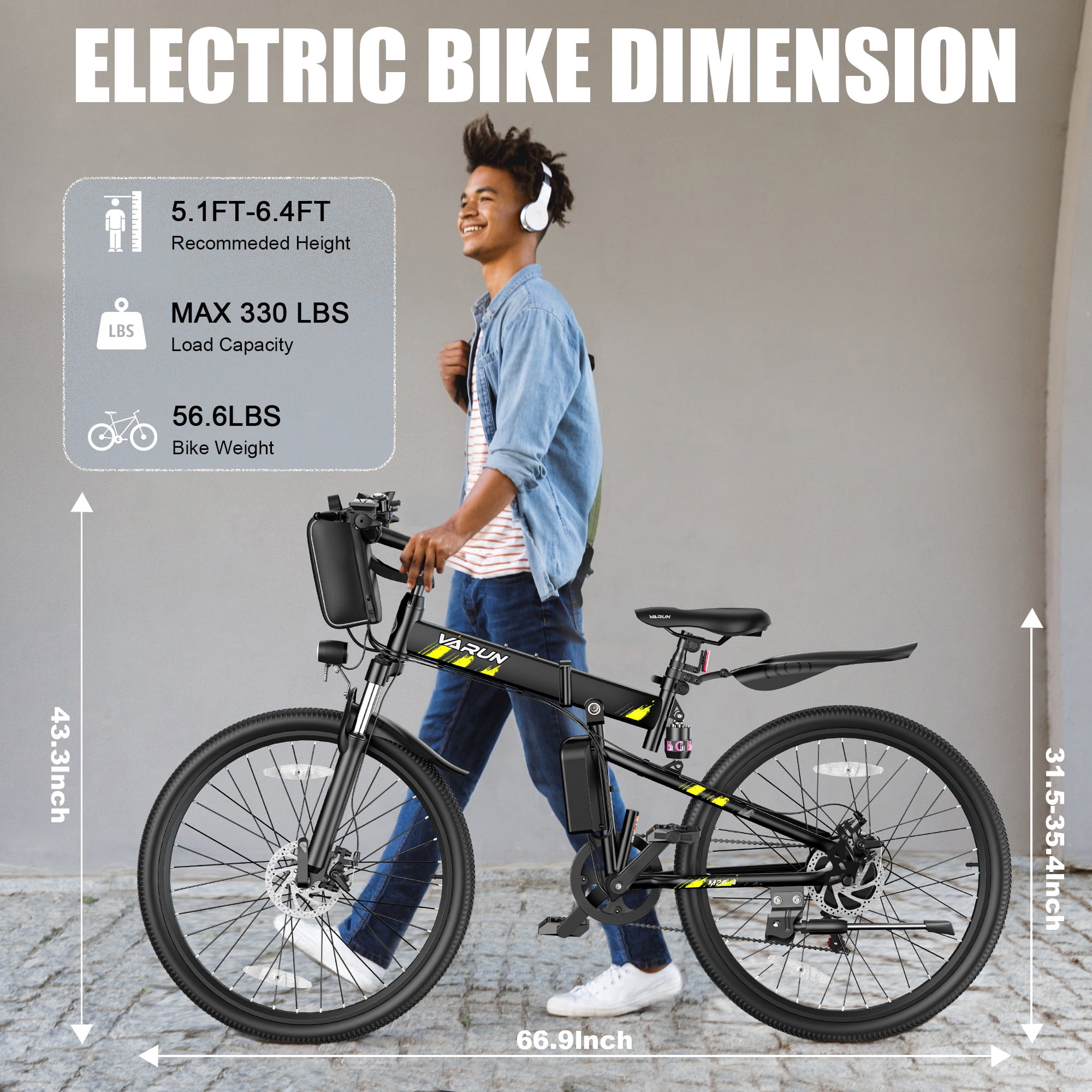 VARUN Electric Bike, 26" Foldable EBike for Outdoor Riding, Peak 750W Motor, 48V 374.4Wh Removable Battery, Up to 20+ mph and 50 Miles, 7-Speed Gears, Full Suspension, E Bike for Adults, UL2849
